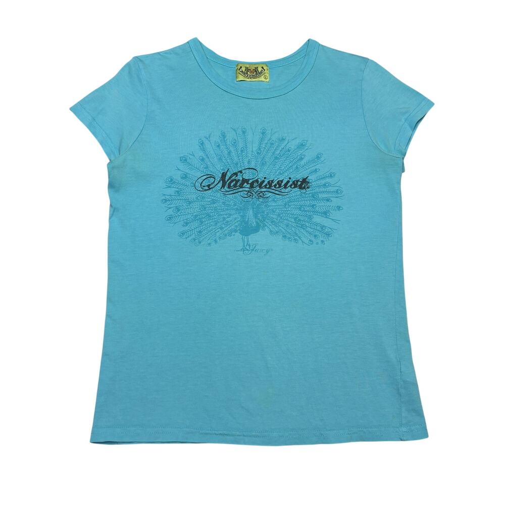 Vintage Y2K Juicy Couture Narcissist Peacock Baby Tee Shirt Women's Large Grunge